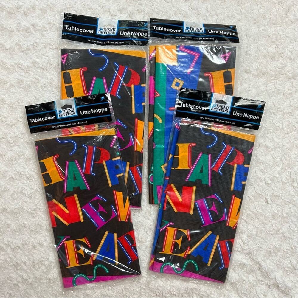 NOS 4 Packs Vintage Happy New Year Paper Tablecloths Amscan 54” x 96”